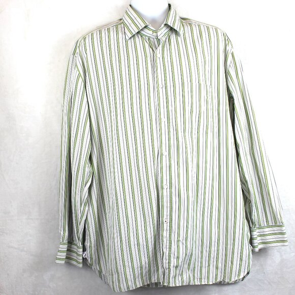 Isaia Striped Cotton Button Up Mens Size 44 Neck 17.5 - Picture 1 of 8